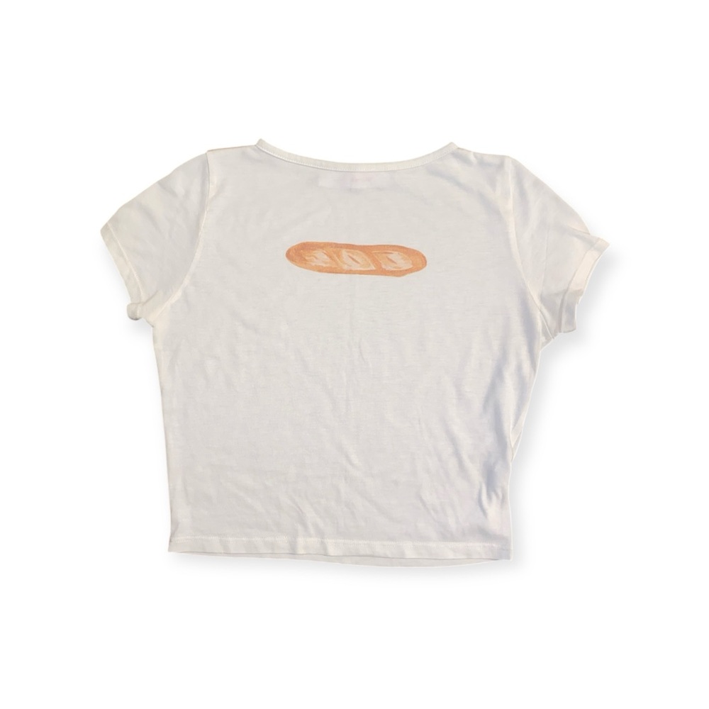 Lisa Says Gah White Tee with Bread Graphic